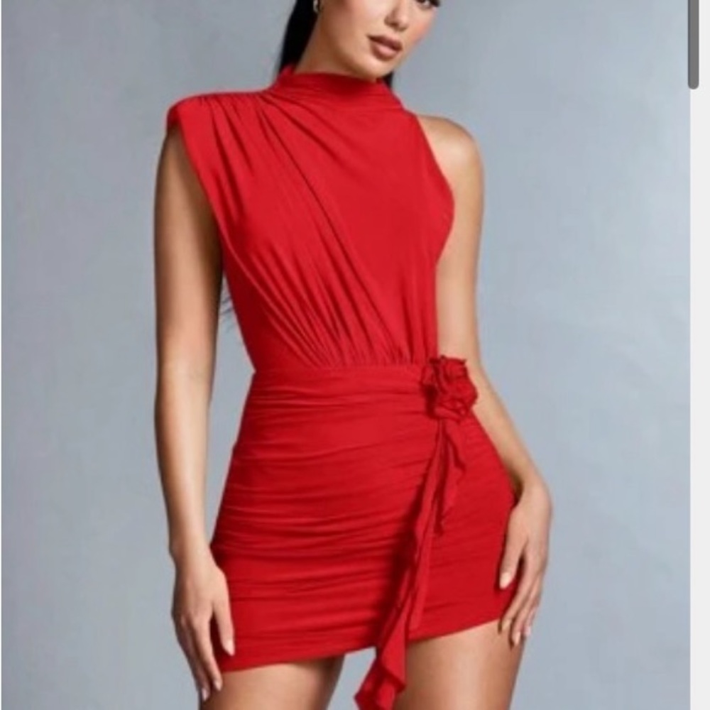 SHEIN Vibrant Red One-Shoulder Dress